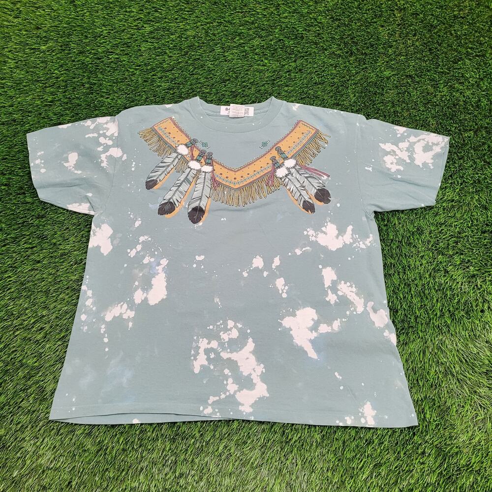 Vintage 1992 Native-American Feather Shirt XL 23x26 Bleached